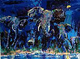 Leroy Neiman Elephant Nocturne painting